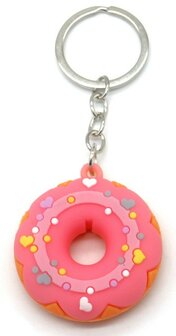 Sleutelhanger Donut- lengte 5 cm - roze - oranje