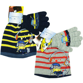 Spongebob muts en handschoenen set