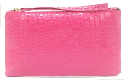 Clutch portemonnee met slangenprint - pink - roze