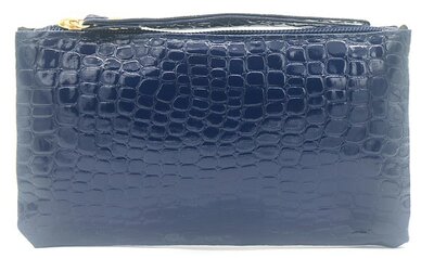 Clutch portemonnee met slangenprint - navy - blauw