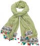 Musthaves - Damessjaal - Kwasten, schelpjes en pailletten - Polyester - Viscose - Groen - 180x70 cm